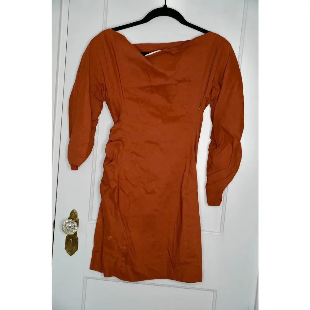 A.L.C. Sona Dress Off-the-Shoulder Linen Blend Ruched Mini Pink Red Rock Size 2